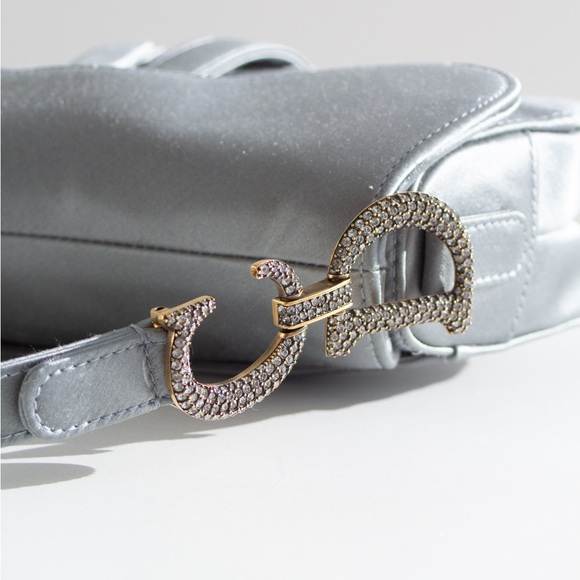Dior Saddle 2019 Mini Satin Icy Blue Grey Crystal Embellished Bag - Picture 8 of 17